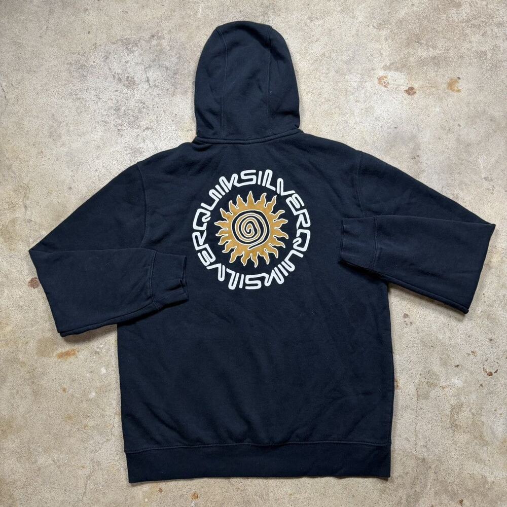 VTG Y2K Black Quiksilver Surf Sun Hoodie Size M